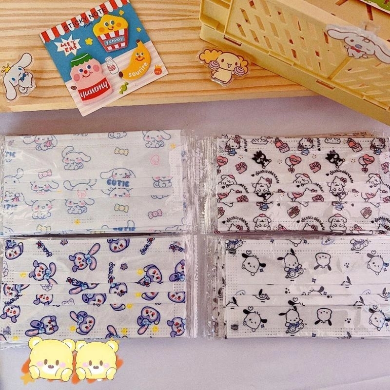 5 cái khẩu trang người lớn 3 lớp hoạt hình gấu dâu Lotso/gấu Pooh/Cinnamoroll/Pochacco/Stella