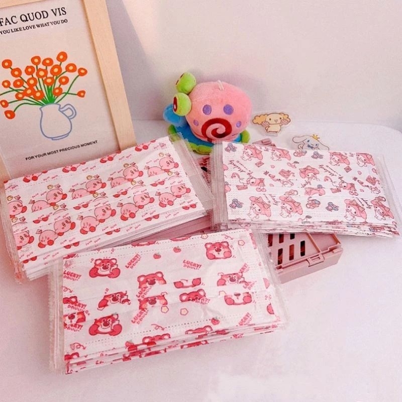 5 cái khẩu trang người lớn 3 lớp hoạt hình gấu dâu Lotso/gấu Pooh/Cinnamoroll/Pochacco/Stella