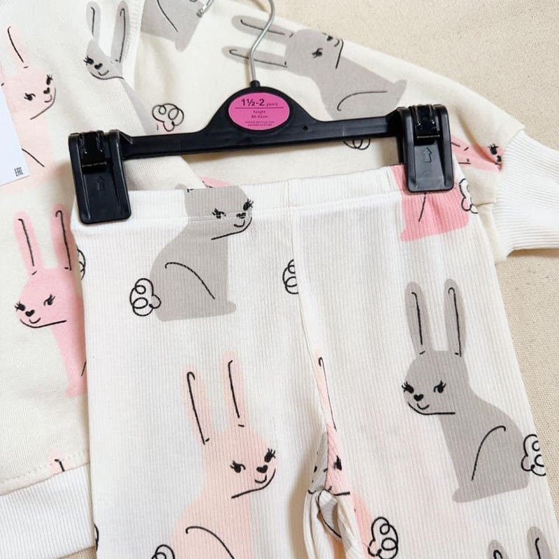 Sét bộ áo nỉ chân cua hình thỏ quần tăm cho bé gái