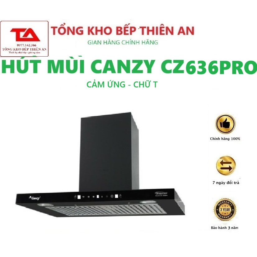 Máy hút mùi Canzy CZ 636pro Hút mùi nhà bếp cảm ứng vẫy tay cao cấp, máy hút khói chính hãng bảo hành 3 năm