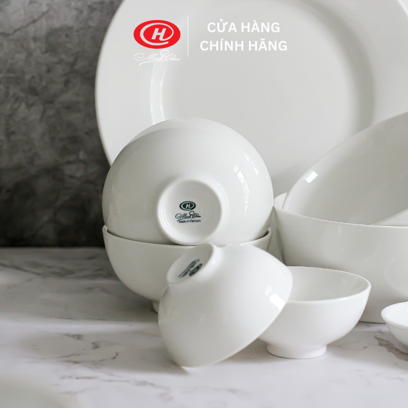 Bộ bát đĩa 16 món cỡ vừa sứ Minh Châu trắng trơn - BO16CV