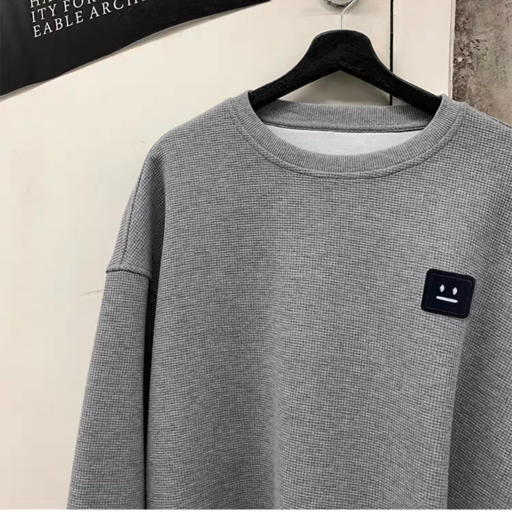 Áo sweater nam nữ form rộng thêu hình mặt cười, áo tay dài chất tổ ong dày dặn-PROTEX Unisex local brand