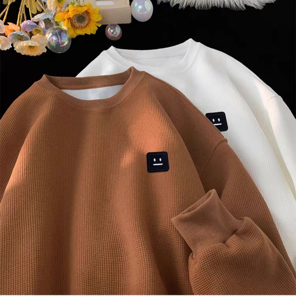 Áo sweater nam nữ form rộng thêu hình mặt cười, áo tay dài chất tổ ong dày dặn-PROTEX Unisex local brand