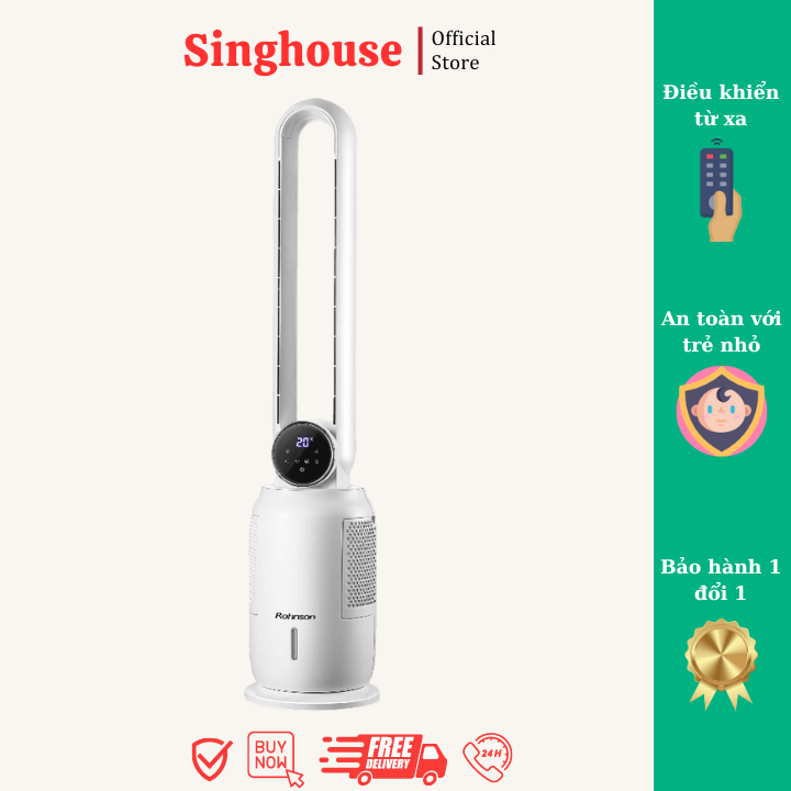 Quạt Không Cánh Lọc Không Khí CFS26 -Làm Mát Bằng Hơi Nước- Hẹn Giờ-Xoay 120 Độ-Singhouse