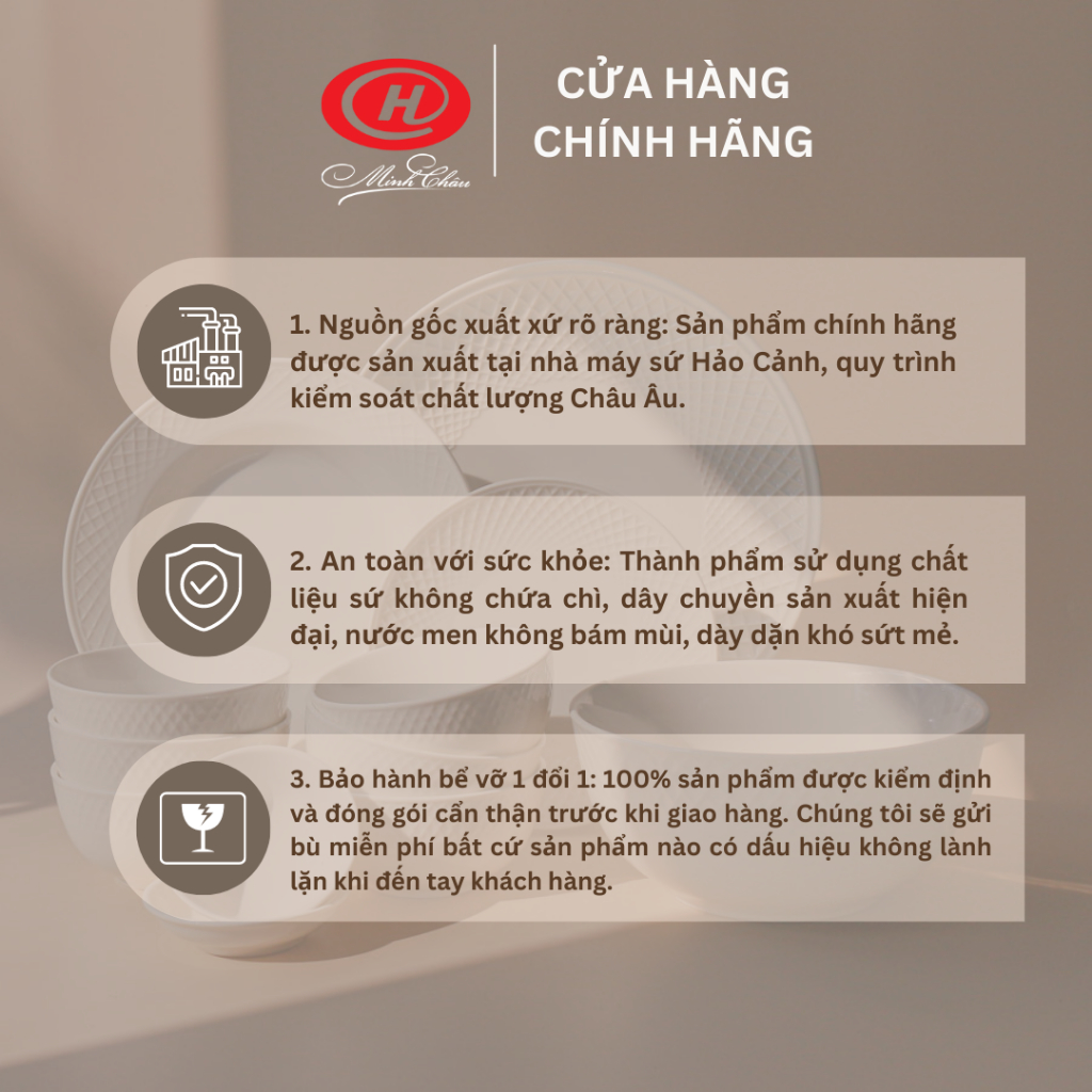 Bộ bát đĩa 16 món cỡ vừa sứ Minh Châu trắng trơn - BO16CV