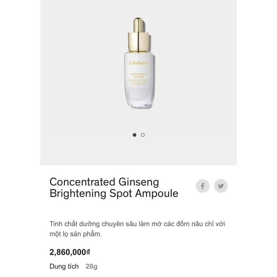 Gói Tinh chất mờ thâm nám sạm da làm trắng da nhân sâm Sulwhasoo 𝗖𝗼𝗻𝗰𝗲𝗻𝘁𝗿𝗮𝘁𝗲𝗱 𝗚𝗶𝗻𝘀𝗲𝗻𝗴 𝗕𝗿𝗶𝗴𝗵𝘁𝗲𝗻𝗶𝗻𝗴 𝘀𝗽𝗼𝘁 𝗮𝗺𝗽𝗼𝘂𝗹𝗲