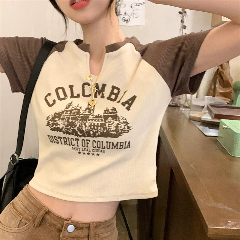Áo thun croptop COLUMBIA HÀNG CHUẨN IN ĐẸP vải thun gân tăm đẹp mềm mịn thoáng mát 3Fashion - A42