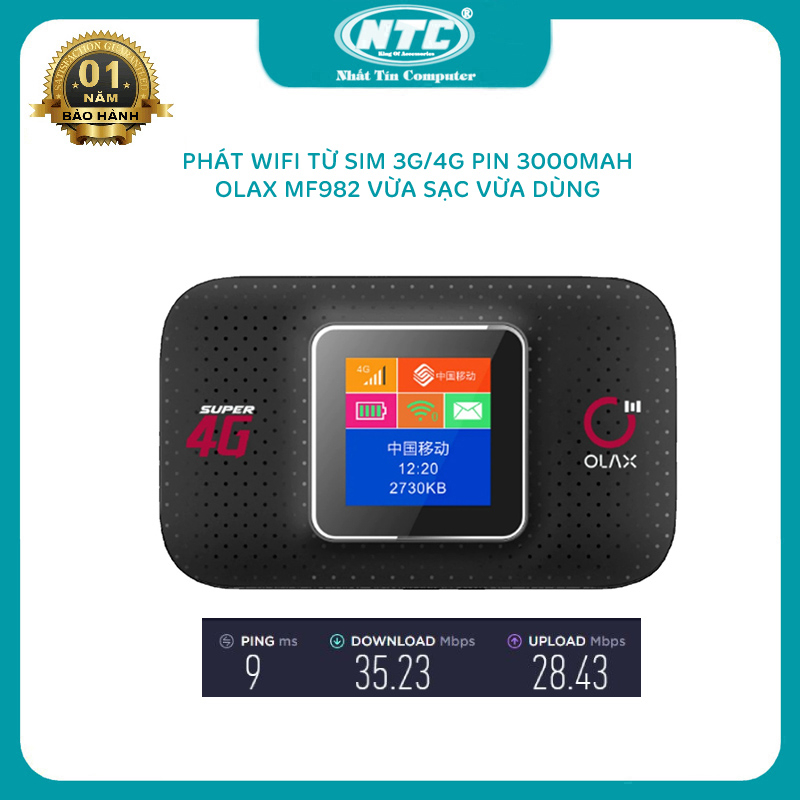 Phát wifi từ sim 3G/4G OLAX MF982 pin 3000mah - Hỗ trợ vừa sạc vừa dùng (trắng) Nhất Tín Computer