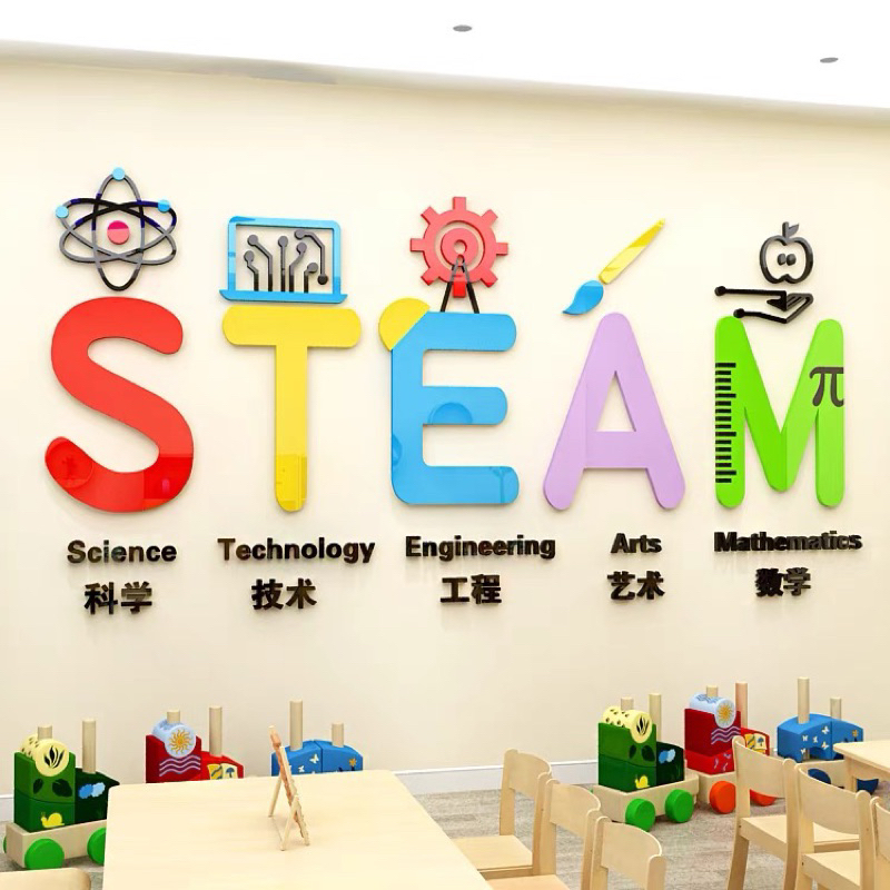 Decal dán tường dán nổi steam chất liệu acrylic trang trí trường mầm non, khu vui chơi, trung tâm ti