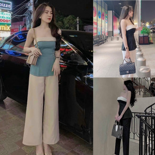 [Mẫu Mới] Sét Đồ Bộ Cúp Ngực Quần Ống Rộng (Phối Trắng)