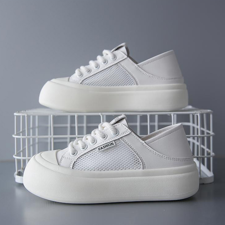 Giày nữ, giày thể thao nữ thêu nổi bông lúa đế cao 3cm màu đen, màu kem size 36-40