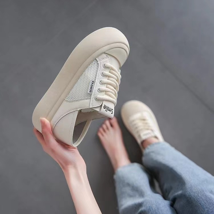 Giày nữ, giày thể thao nữ thêu nổi bông lúa đế cao 3cm màu đen, màu kem size 36-40