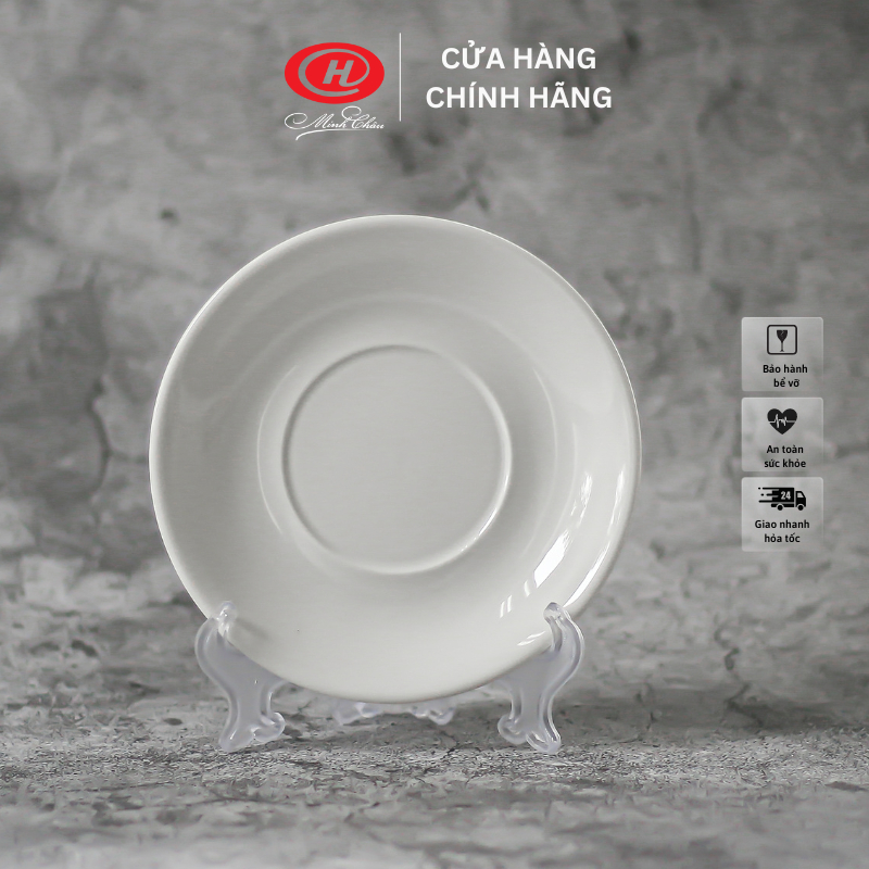 Đĩa lót tách trà và cafe sứ Minh Châu trắng trơn - DLCN