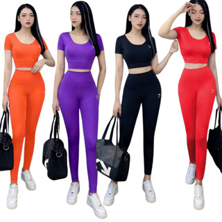 Đồ tập gym nữ,đồ tập thể thao áo croptop quần dài tập gym yoga zumba aerobic( sẵn mút)