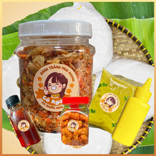 Combo 6 món: Bánh tráng phơi sương Cô Nga 150gr, muối ruốc hành phi 150gr, bơ 100gr, tóp mỡ 50gr,sốt