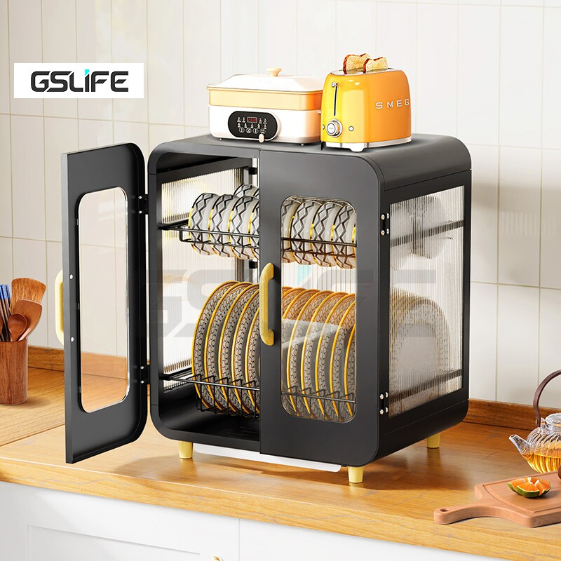 GSlife Kệ úp Bát Đĩa có Nắp Đậy Thép Carbon,Trắng&Đen, Giá Để Bát Đĩa Nhà Bế, Có khay hứng nước