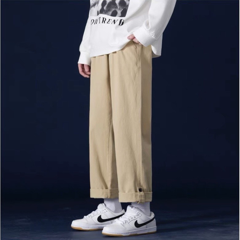 Quần Kaki Nam Baggy Xắn Gấu Basic Unisex - Quần Kiểu Baggy Nam Dây Rút