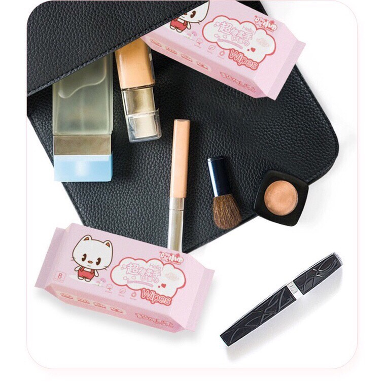 Túi 8 Gói Khăn Giấy Ướt Mini Bỏ Túi Chính Hãng Nội Địa Trung Siêu Đáng Yêu