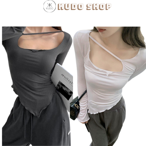 Áo thun dài tay dây chéo, Áo kiểu nữ cotton co dãn form ôm tôn da tôn dáng sexy hiện đại Kudoshop
