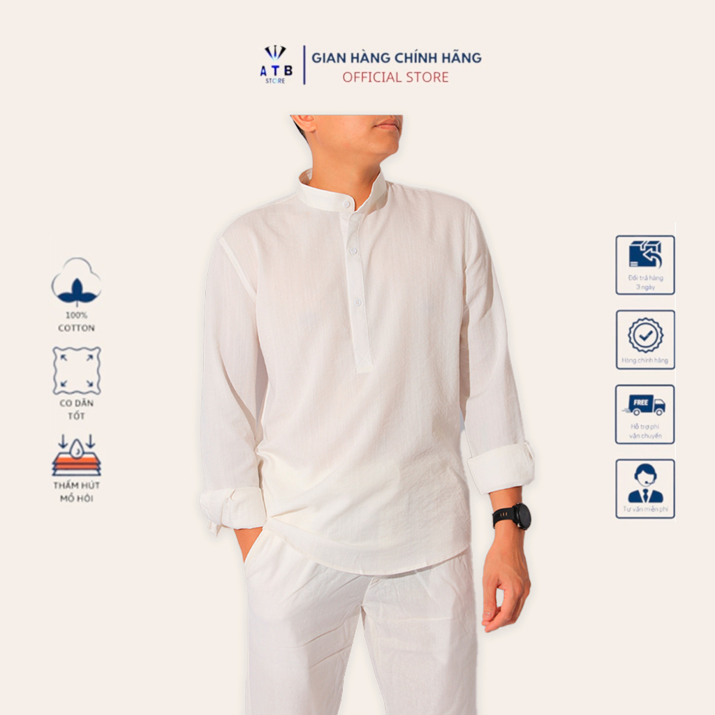 Áo Dài Tay 3 Khuy,  Chất Liệu Vải Đũi Xước Cao Cấp , Co Giãn Nhẹ , Thoáng Mát , Dễ Chịu