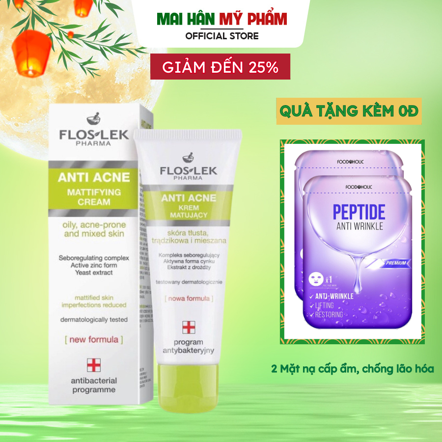 Kem Dưỡng Floslek Anti Acne Mattifying Cream 50ml - Kiểm Soát Dầu Mụn và Điều Tiết Nhờn
