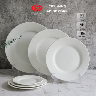 Đĩa tròn cạn sứ Minh Châu trắng trơn - D