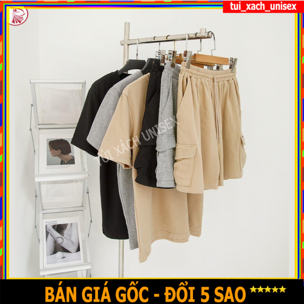 ❤️ 𝐅𝐫𝐞𝐞𝐒𝐡𝐢𝐩 ❤️ Set Bộ Thể Thao Mặc Nhà Nam Nữ - Áo Thun Tay Lỡ Unisex Form Rộng Kèm Quần Đùi Vải Lưng Thun