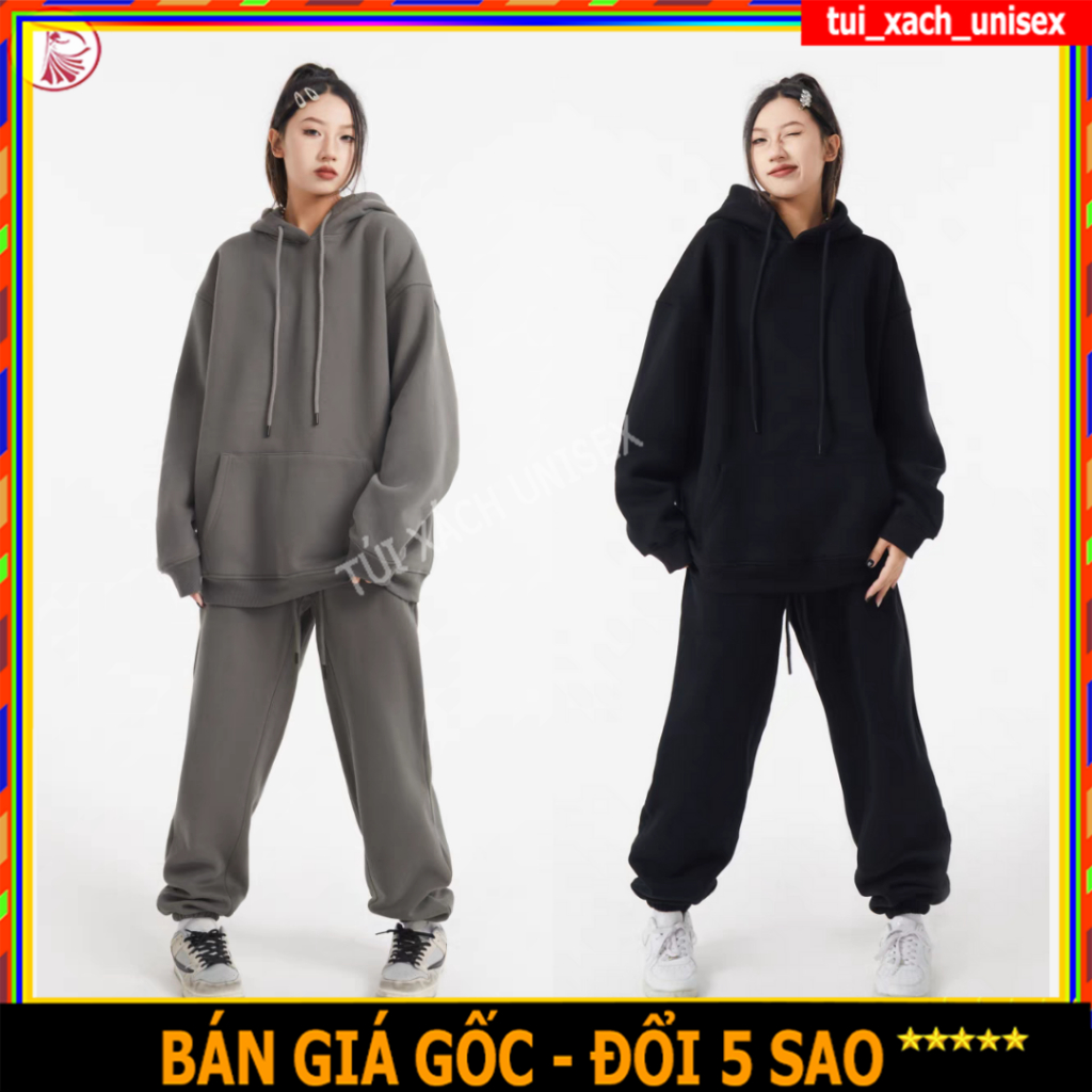 Bộ Nỉ Nam Nữ Thu Đông Trơn - Set Đồ Thể Thao Mặc Nhà Unisex, Áo Khoác Hoodie Sweter Dài Tay Có Nón Quần Jogger