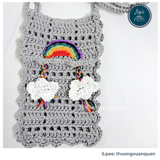 Túi đựng điện thoại bằng len cầu vồng handmade dùng để đựng đồ nhỏ lặt vặt