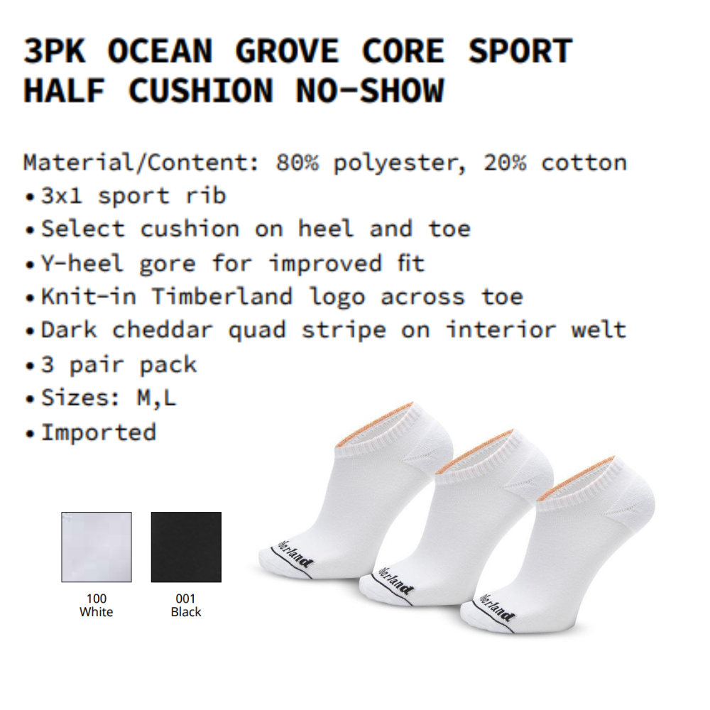 [Original] Timberland Combo 3 Đôi Vớ Nam - 3 Pair Pack Ocean Grove Core Sport Half Cushion Sock TB0A2PW7