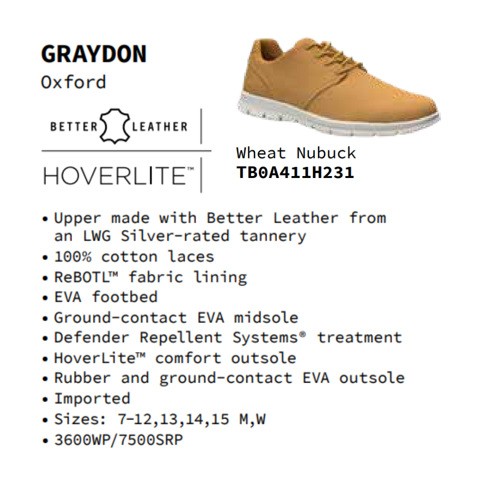 Timberland Giày Nam Graydon Oxford Basic Wheat Nubuck TB0A411H24