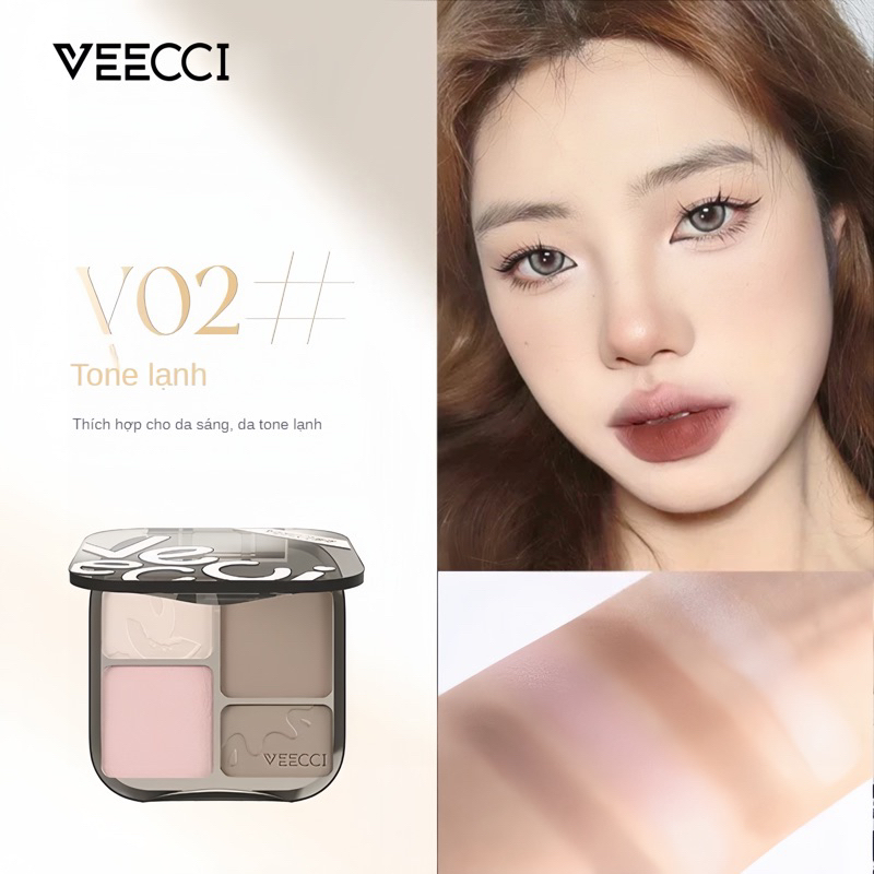 Bảng Tạo Khối Bắt Sáng Highlight VEECCI 4 Màu Tự Nhiên Lâu Trôi Chống Nước 8g KUROMI HOT DOUYIN