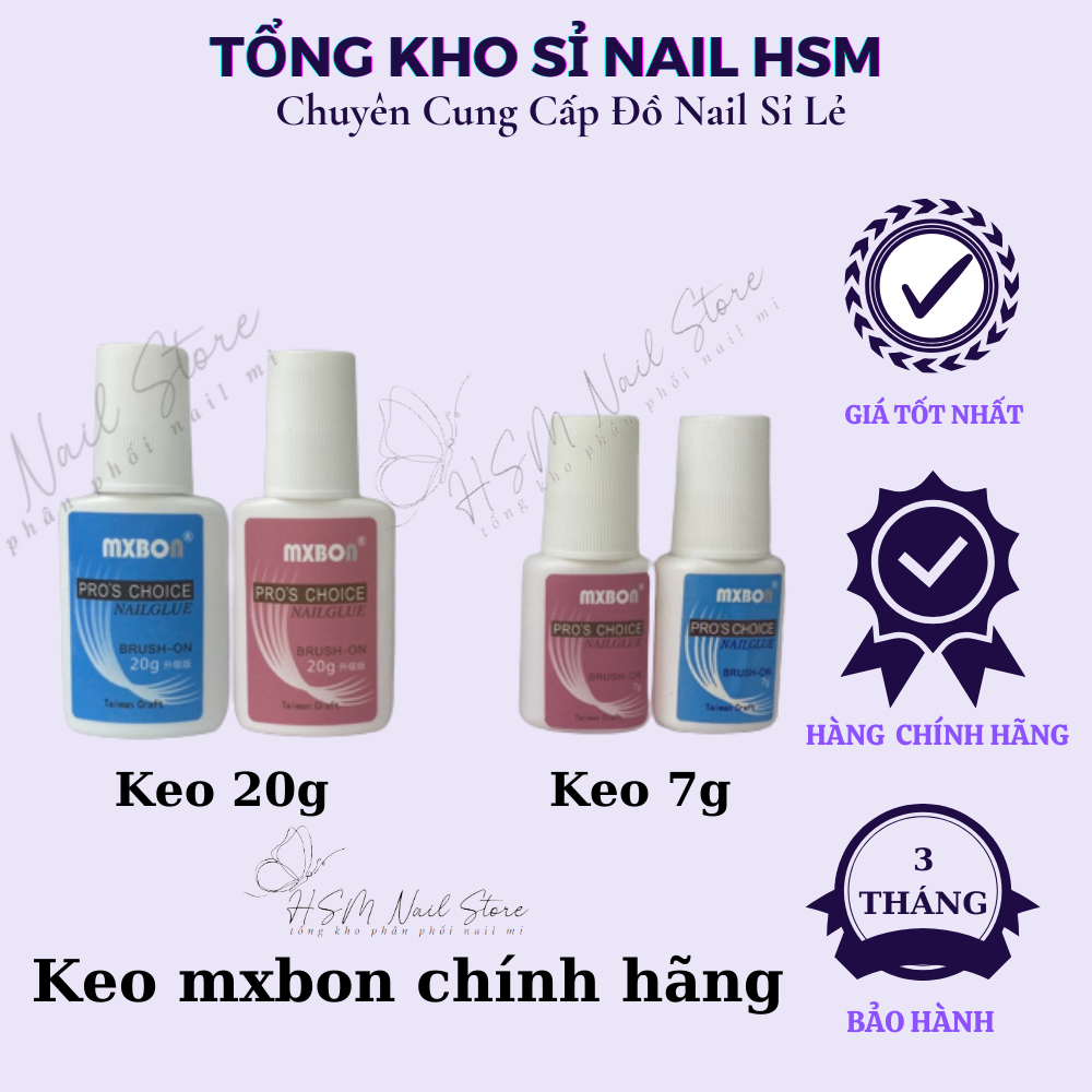 Keo Mxbon Chuẩn chính hãng NailGlue hai màu Xanh và Hồng Keo 20g - Phụ Kiện Nails HSM