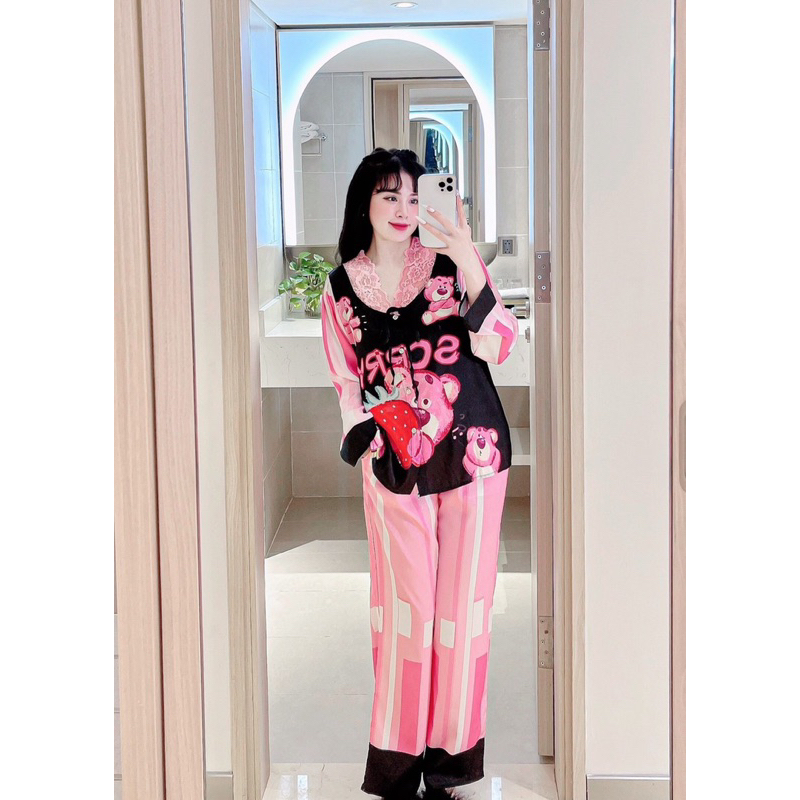 Bộ mặc nhà cổ ren-size 45kg đến 60kg