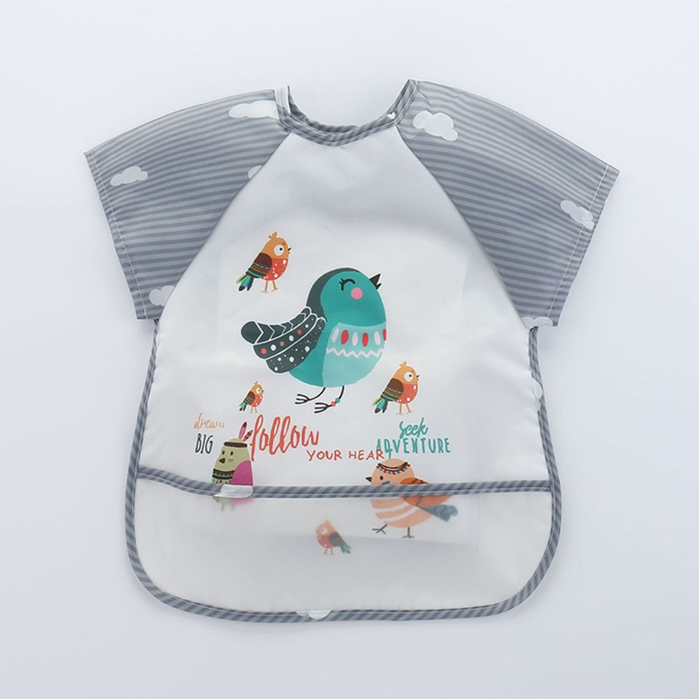 Áo yếm ăn dặm chống thấm nước ngắn tay, có máng hứng thông minh dành cho bé