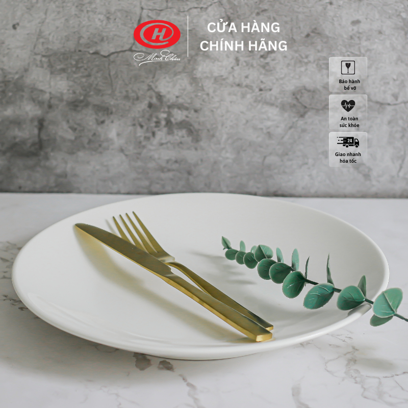 Đĩa tròn lớn sứ Minh Châu trắng trơn - DT11