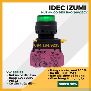 Nút ấn có đèn xanh idec - yw1lm2e10qm3g 24v - nút nhấn nhả - nút ấn có đèn xanh 24v 1no/nc - nút ấn có đèn phi 22mm