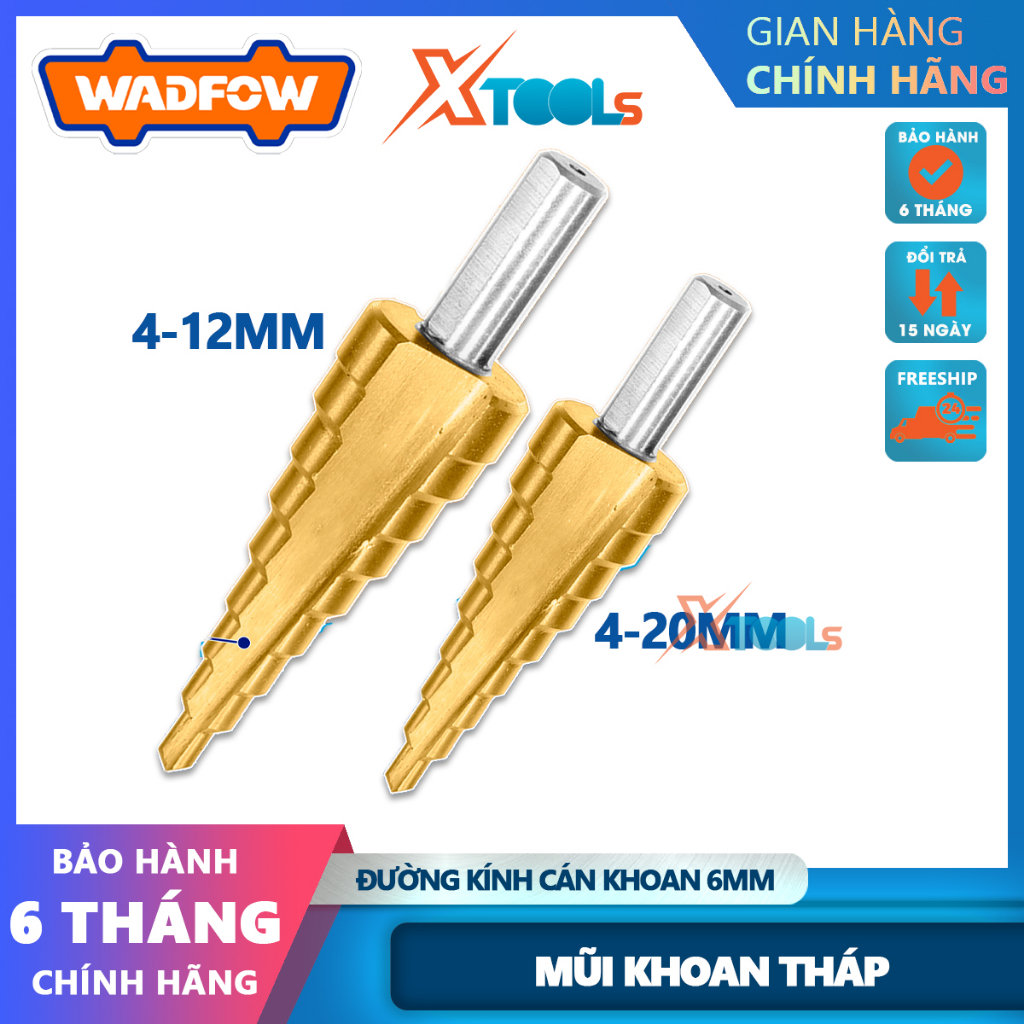 Mũi khoan tháp WADFOW WJD1401 kích thước 4-12mm, 4-20mm đường kính cán khoan 6mm mũi khoan tháp chất liệu HSS tốc độ cao