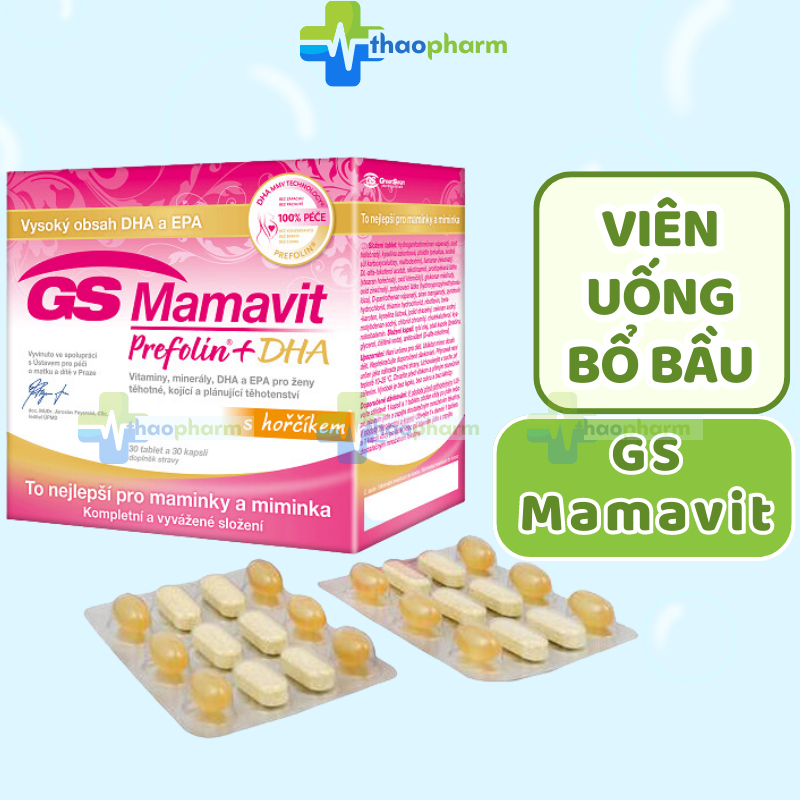 Viên bổ bầu GS Mamavit Prefolin DHA EPA Hỗ Trợ Bổ Sung Dưỡng Chất, Vitamin Cho Bà Bầu Hộp 60 Viên