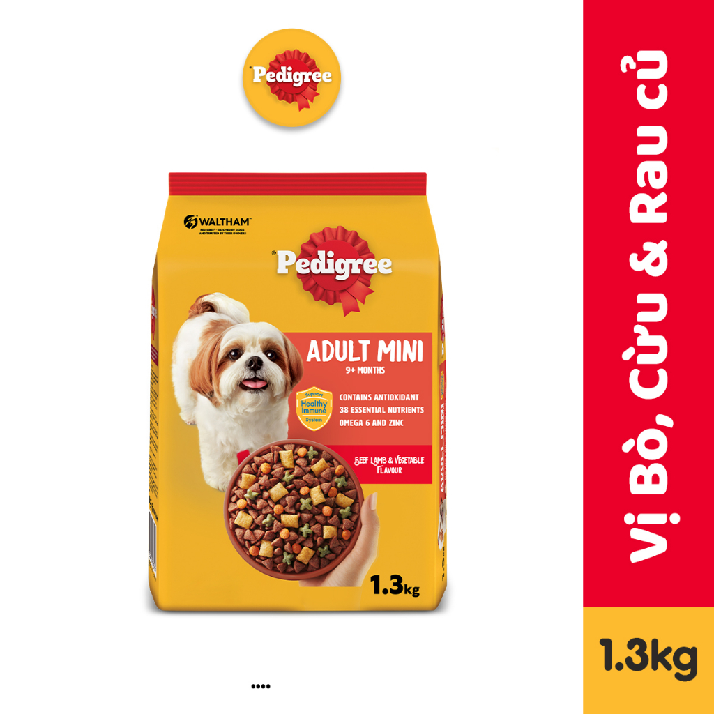 Thức ăn chó Mini Pedigree vị bò, cừu & rau củ túi 1.3kg