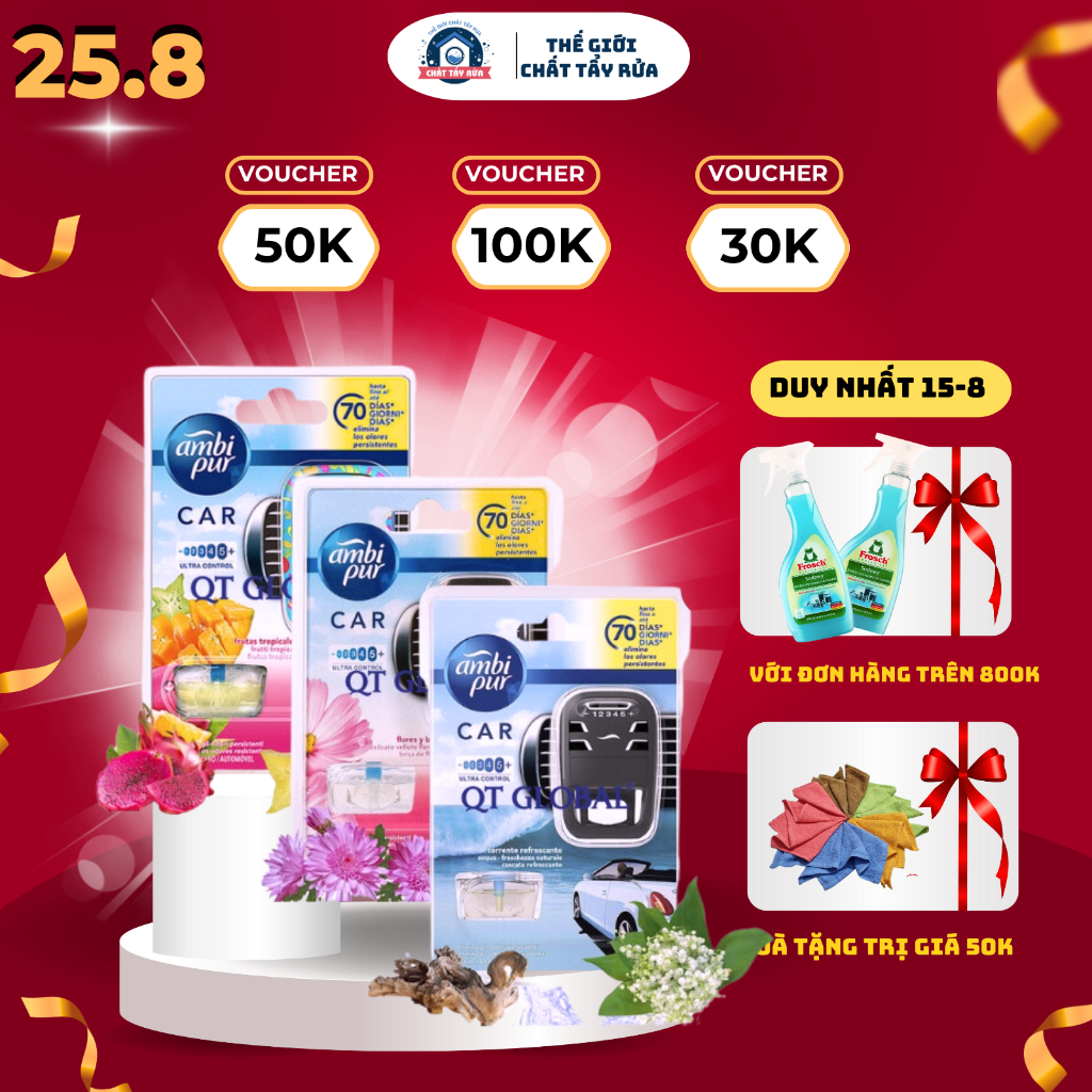 Nước hoa ô tô cao cấp Ambi Pur - Tinh dầu ô tô kẹp cửa gió xe hơi nhập khẩu Châu Âu 7ml hoàn toàn từ thiên nhiên