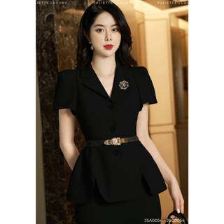 Set áo balzer cỏ ve tay ngắn xẻ vạt, chân váy dáng chữ A thương hiệu JULIETTE - S0054