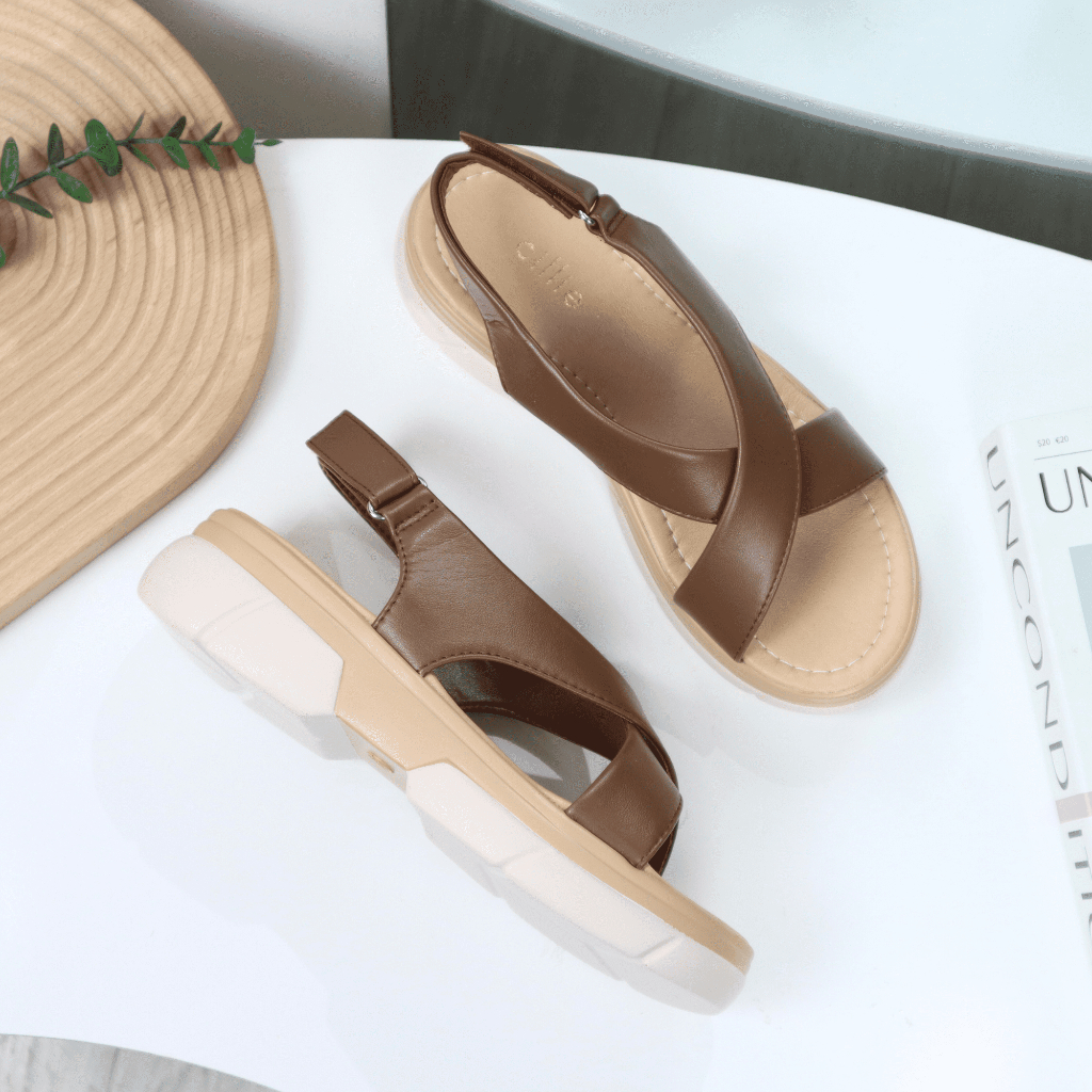 Dép Sandal Bánh mì Nữ Cillie Quai Da Chéo Mềm Mại Đế Cao 3cm Chắc Chắn Không Lún Chống Trơn Trượt 1020