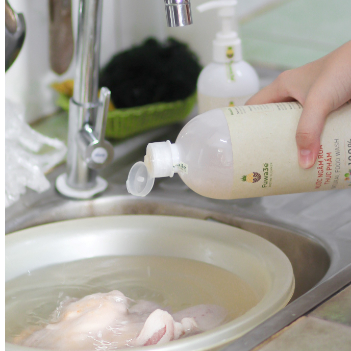 Nước ngâm rửa thực phẩm rau củ quả khử mùi hôi thịt cá organic Fuwa3e an toàn cho bữa ăn gia đình bạn