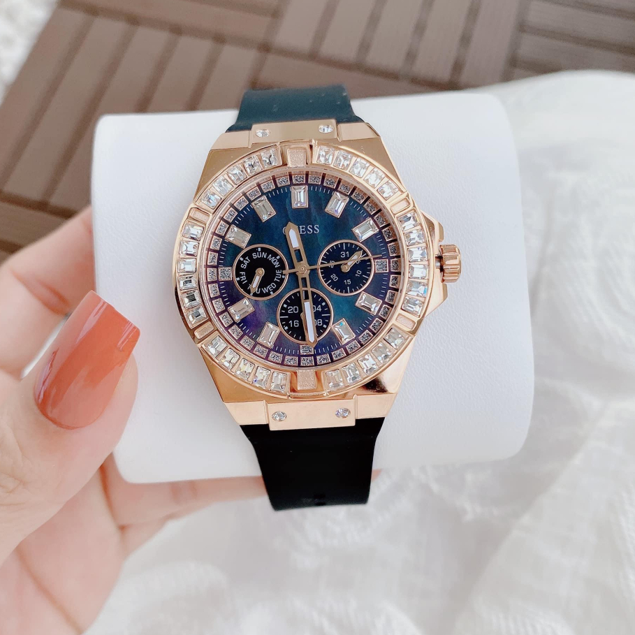 Đồng Hồ Nữ Guess GW0118L2 Silicon Màu Đen Vỏ Rose 39mm - Mặt Khảm Trai
