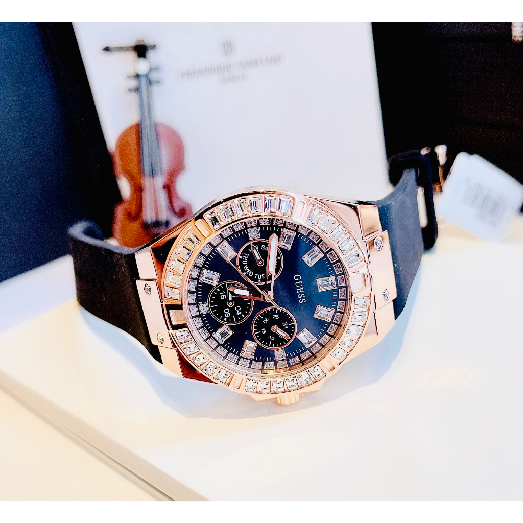 Đồng Hồ Nữ Guess GW0118L2 Silicon Màu Đen Vỏ Rose 39mm - Mặt Khảm Trai