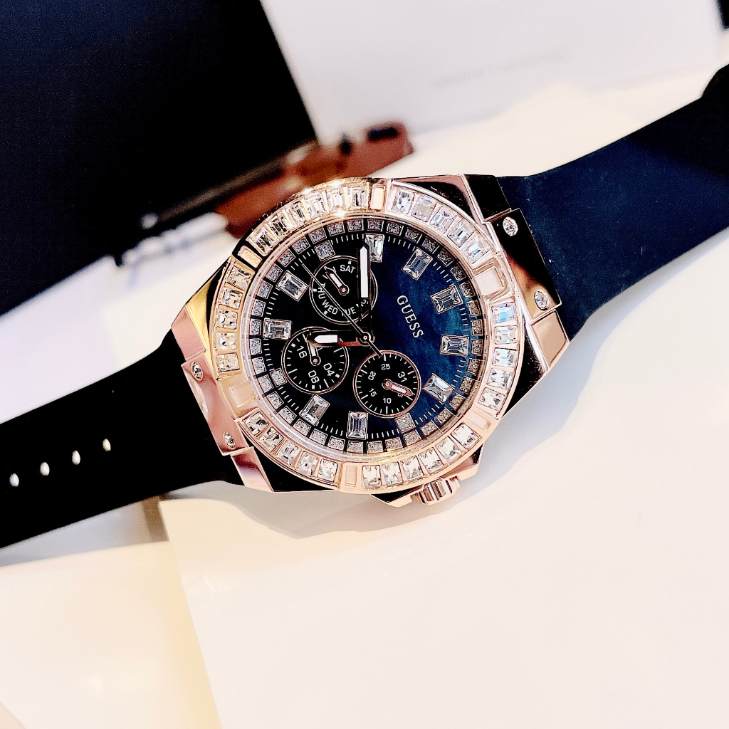 Đồng Hồ Nữ Guess GW0118L2 Silicon Màu Đen Vỏ Rose 39mm - Mặt Khảm Trai
