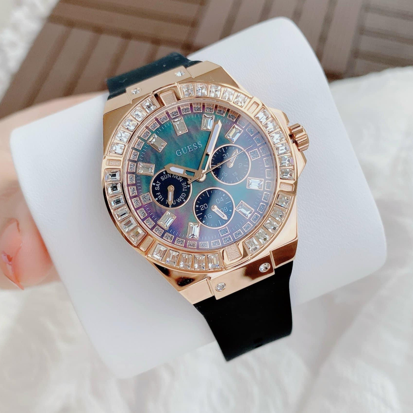 Đồng Hồ Nữ Guess GW0118L2 Silicon Màu Đen Vỏ Rose 39mm - Mặt Khảm Trai