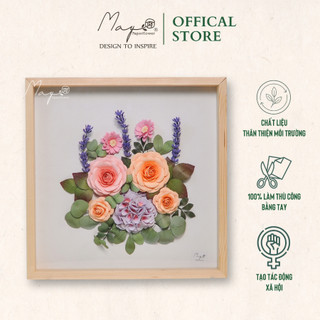 Tranh Hoa Giấy Handmade Trang Trí - Mộng Mơ Ở Giverny MAYPAPERFLOWER Khung Tranh Gỗ Size 40x40cm