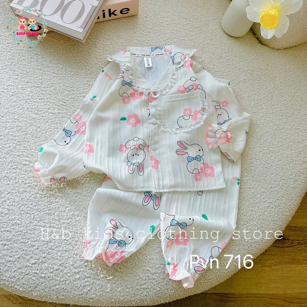 Bộ Dài Tay Bé Gái, Đồ Bộ Dài Tay Bé Gái Chất Liệu Điệu Đà, Kiểu Dáng Pijama Dễ Thương
